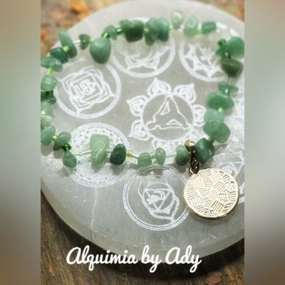 Bohemian + Green  aventurine big gold coin  bracelet